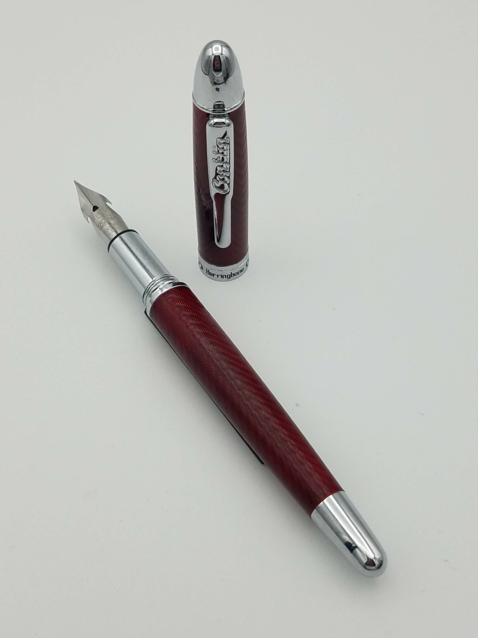 NEW! Omniflex Nib Conklin Herringbone Burgundy Red & Chrome Fountain Pen 