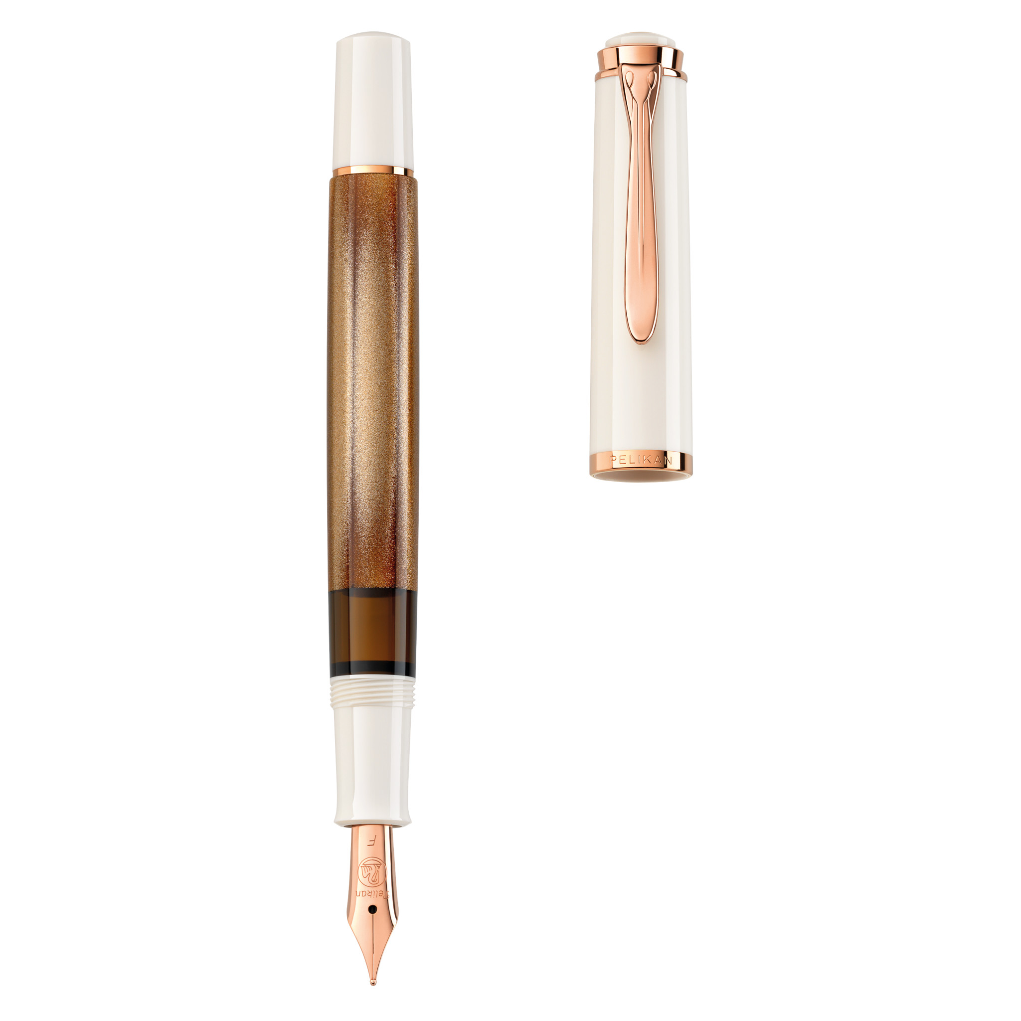 Fountain pen Special Edition Classic 200 Copper Rose Gold, open cap separate-Pelikan_Classic_M200_Copper_Rosegold_Freisteller_Schaft_und_Kappe_getrennt_FINAL_25cm-highres